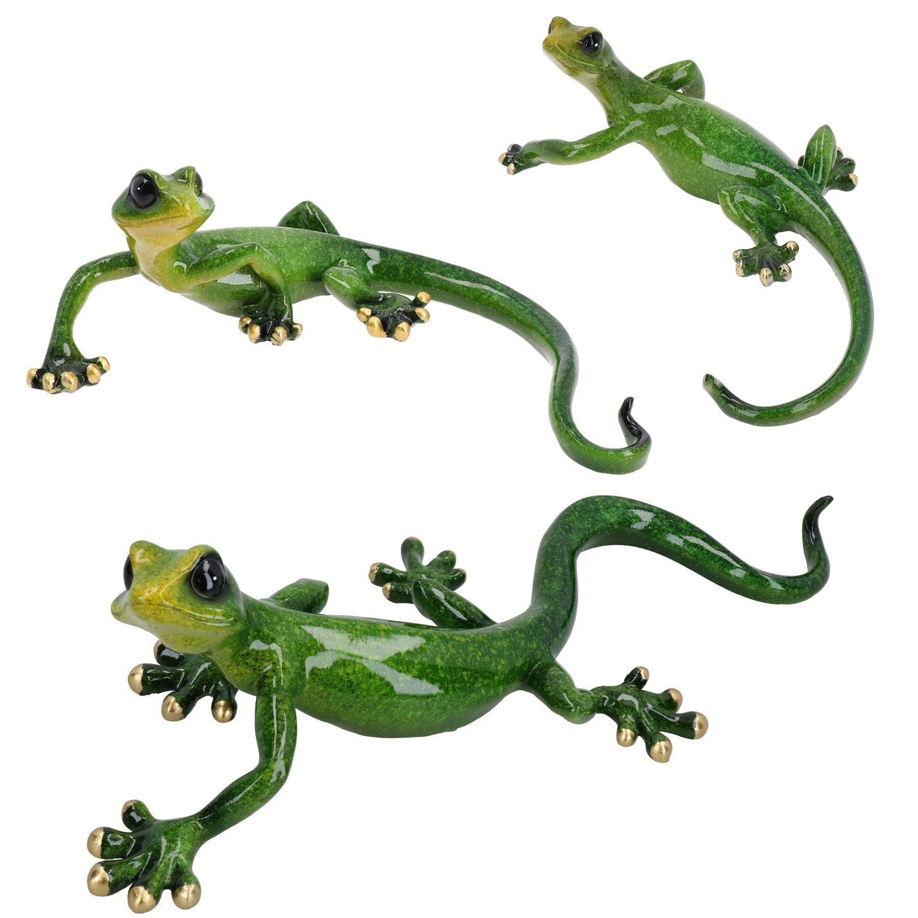 Green Speckled Gecko Lizard Resin Wall Shed Sculpture Statue House Full Set