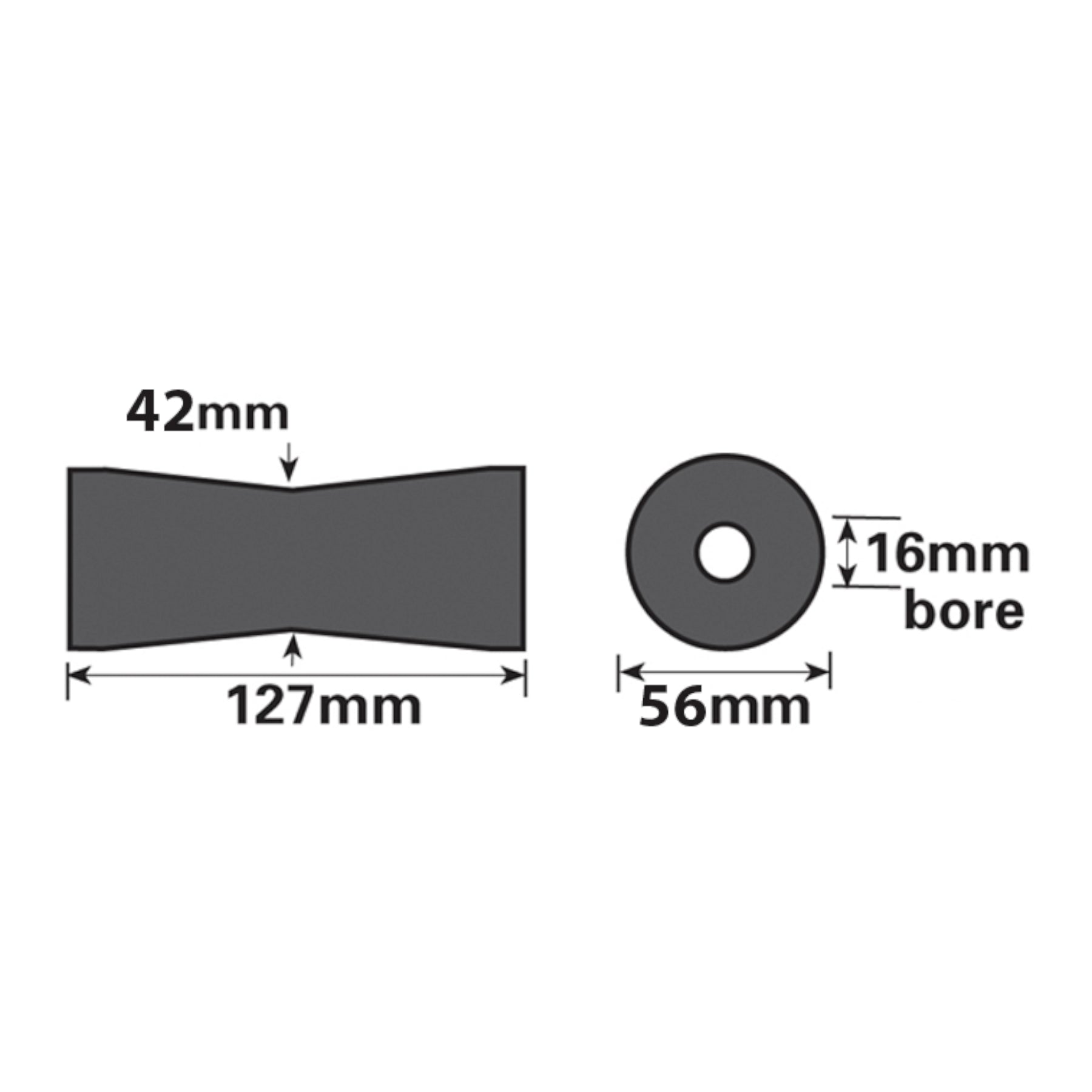 Rouleaux en caoutchouc pour quille de remorque de bateau / jet ski / canot pneumatique 127 mm alésage 16 mm