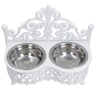 Dog Puppy Cat Feeding Food Bowls Dishes Stainless Steel / Cast Iron Stand