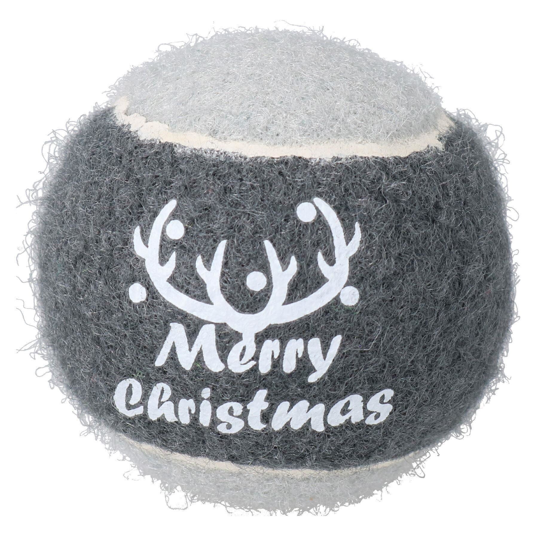 6PK Dog Festive Christmas Gift Grey 'Merry Christmas' Tennis Ball in Gift Box - 6cm