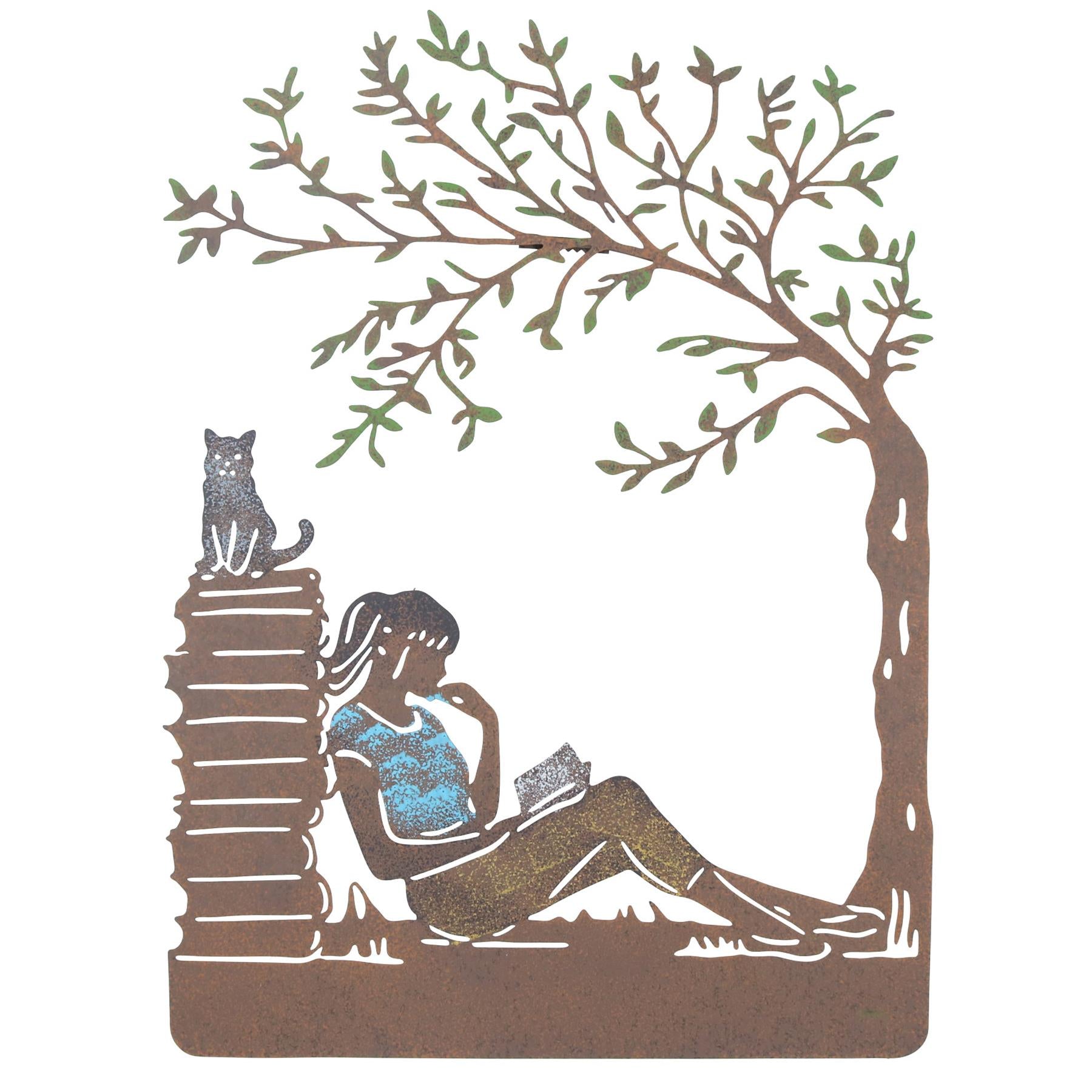 Girl Reading Wall Art Metal Silhouette Garden Home Fence Decoration House