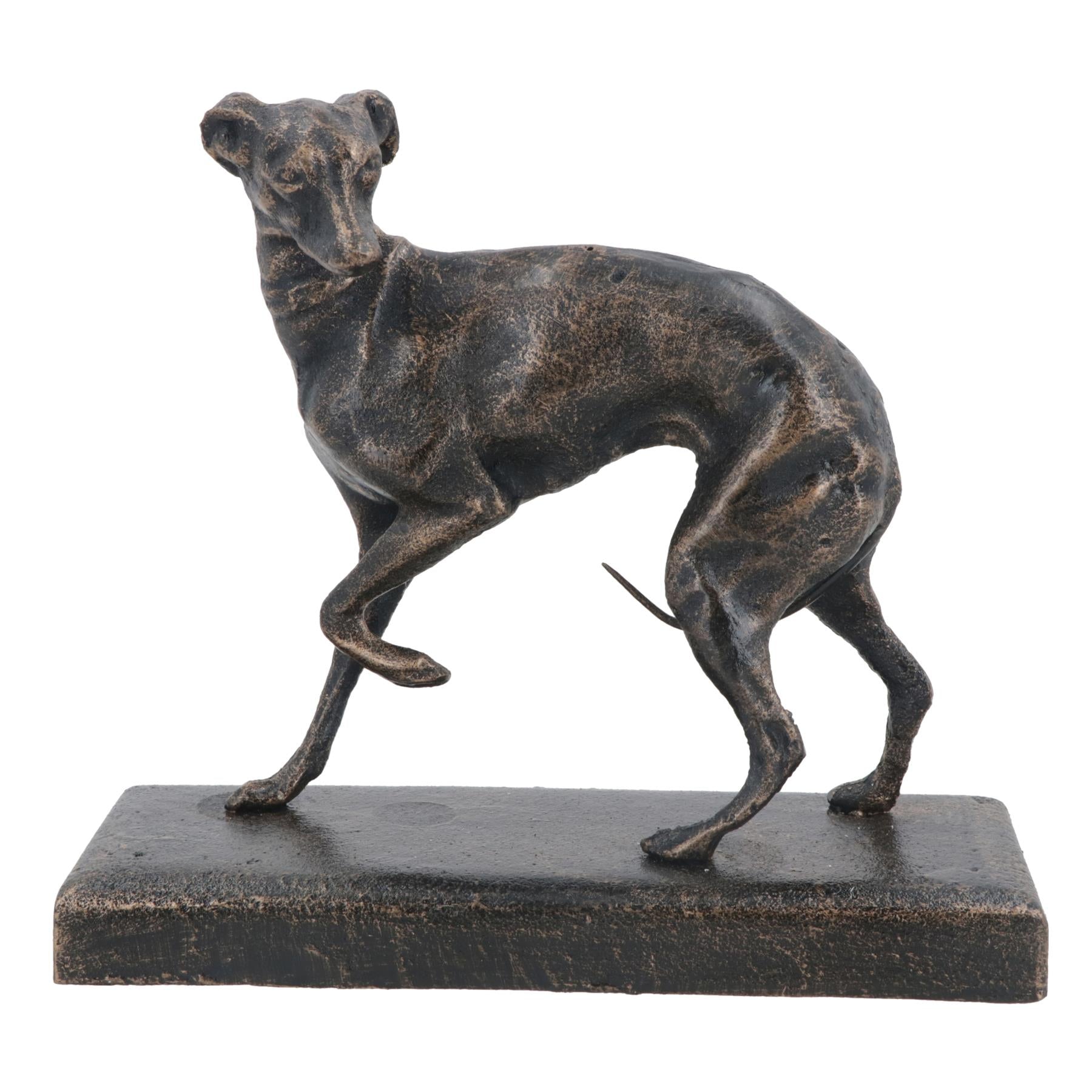 Windhund Whippet Hund Gusseisen Statue Figur Trophäe Kamin Ornament