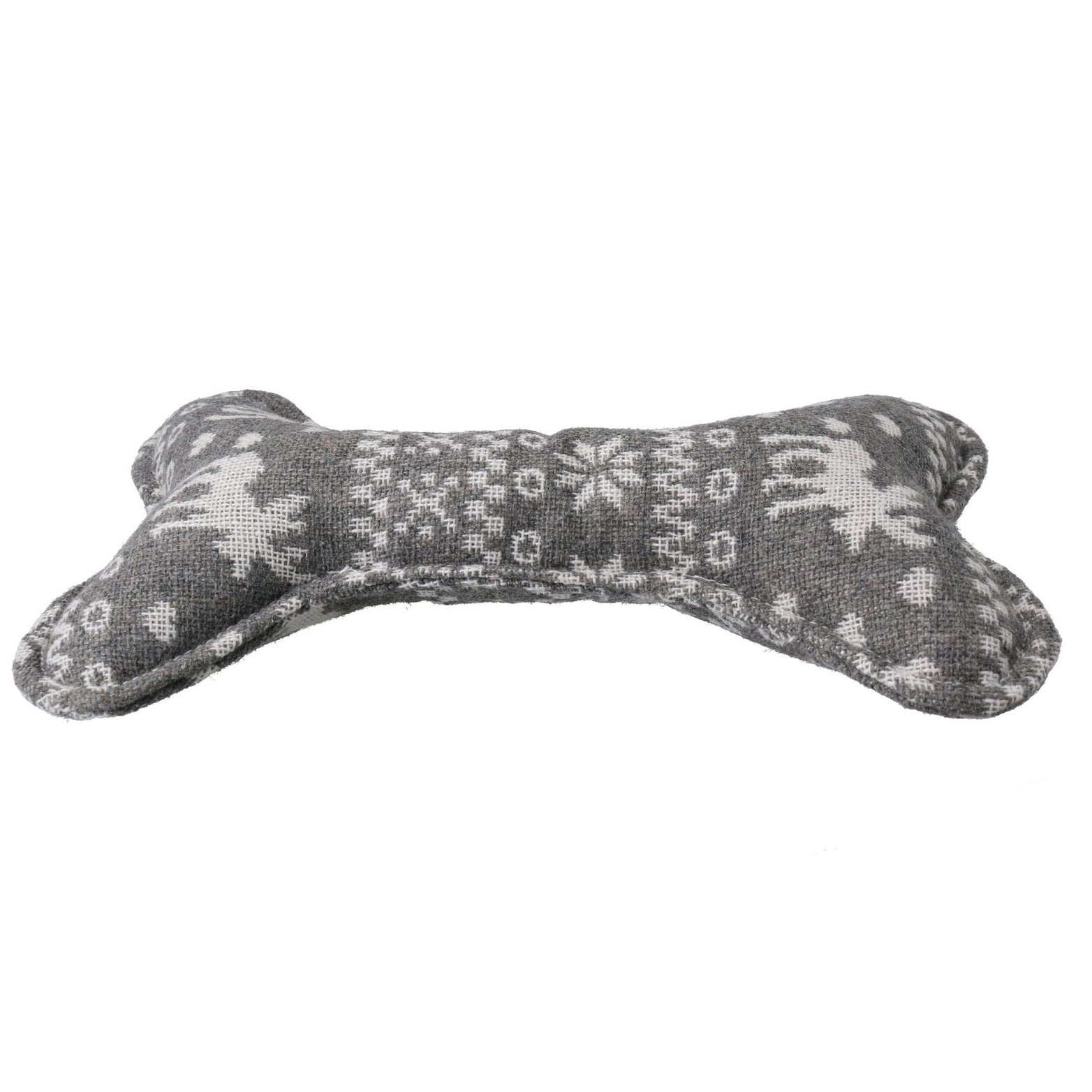 Dog Christmas Gift Plush Play Squeaky Grey Patterned Bone Toy 14x23cm