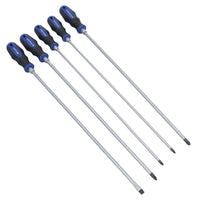 5pc Extra Long Screwdriver Flat Slotted Pozi Phillips Headed Total Length 450mm