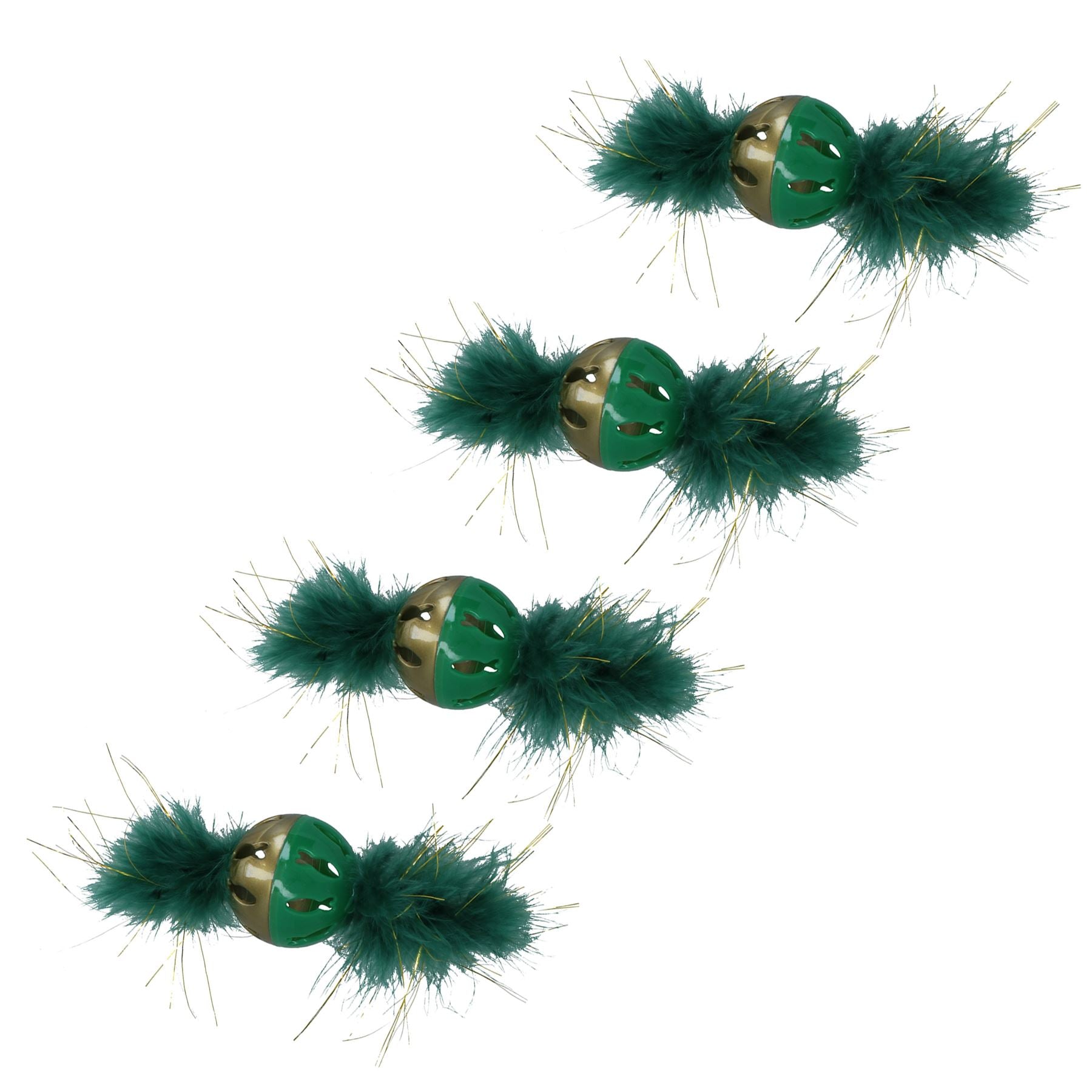 4PK Cat Kitten Christmas Gift Magical Forest Feather Ball Festive Feline Play Toy