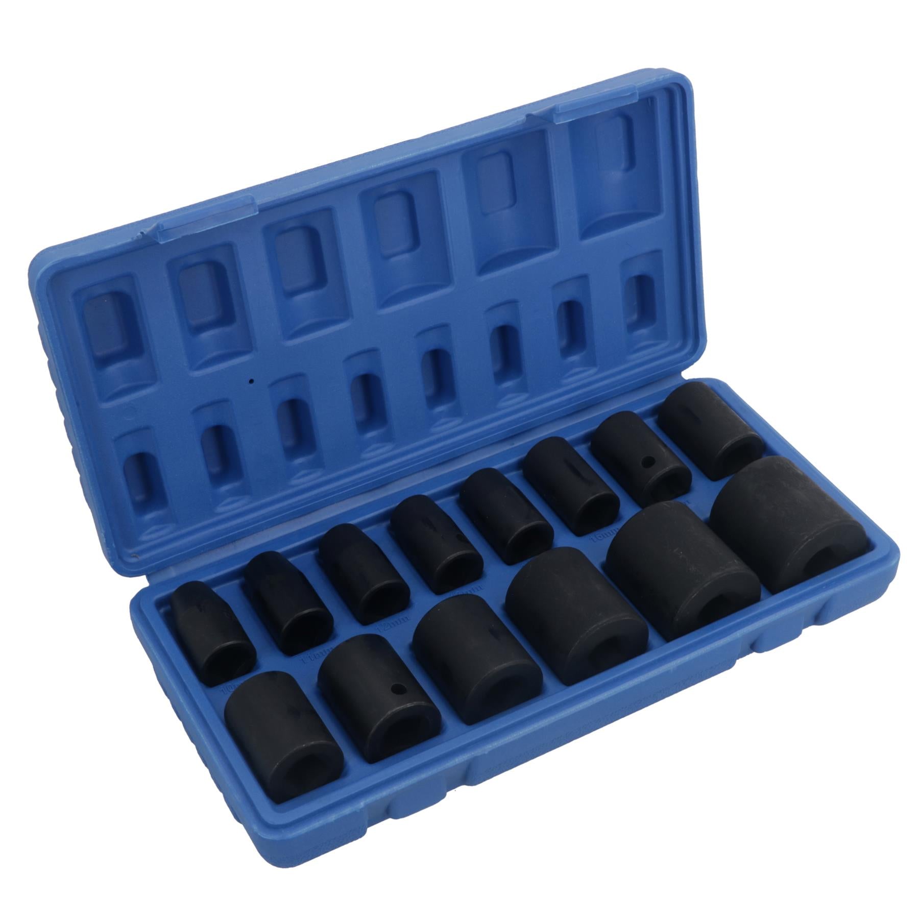 Jeu de 14 douilles à chocs peu profondes métriques MM à entraînement 1/2" 10 mm - 32 mm