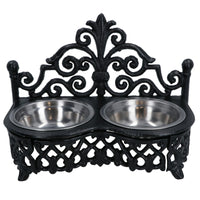 Dog Puppy Cat Feeding Food Bowls Dishes Stainless Steel / Cast Iron Stand