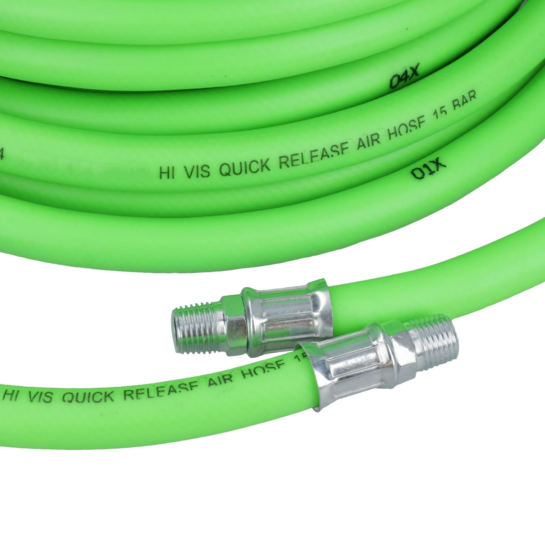 15 Metres Soft Rubber Hi-Vis Air Hose Airline + Euro Fittings + Tyre Inflator