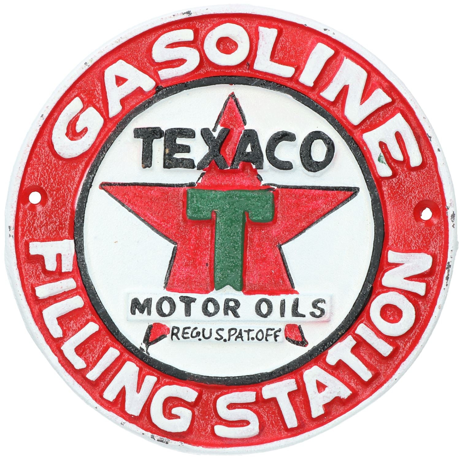 Texaco Rundes Schild aus Gusseisen, Wandschild für Garage, Werkstatt, Geschäft, Tankstelle