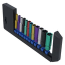 24pc Coloured 1/4" Dr Shallow & Deep Sockets 6 Point Hex Metric 4 - 13mm Rails