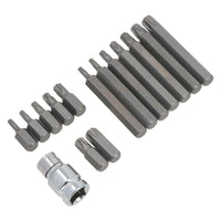 15pc Deep & Shallow Torx Star T20 - T55 Bit Set 1/2" Dr Male 30mm & 75mm