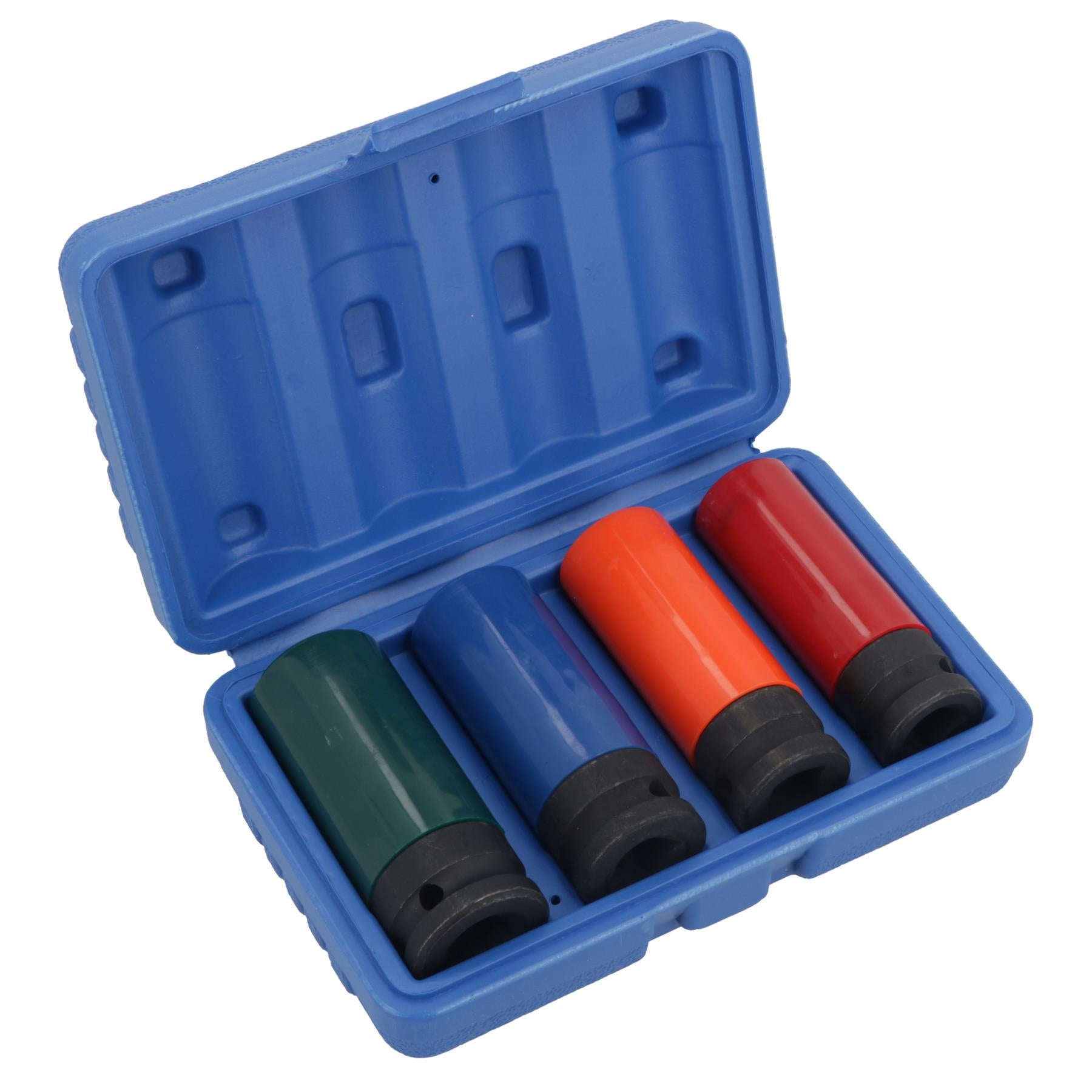 4pc 1/2" Drive Deep Colour Coded Alloy Wheel Impact Sockets 17 19 21 22mm