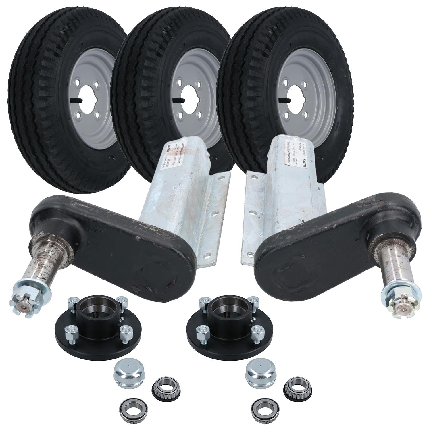 350kg Galvanised Trailer Suspension Units & 3 x 8" Wheels & Tyres Kit 4" PCD