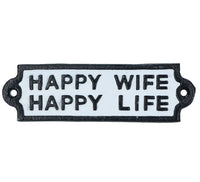 Plaque en fonte avec inscription « Happy Wife Happy Life » pour mur, porte, clôture, portail, maison