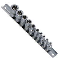 Jeu de 10 douilles femelles Torx/étoiles, entraînement 1/4" et 3/8", douilles E4 - E18