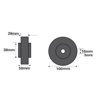 Rouleaux simples en caoutchouc pour remorque de bateau / jet ski / canot pneumatique, alésage de 16 mm