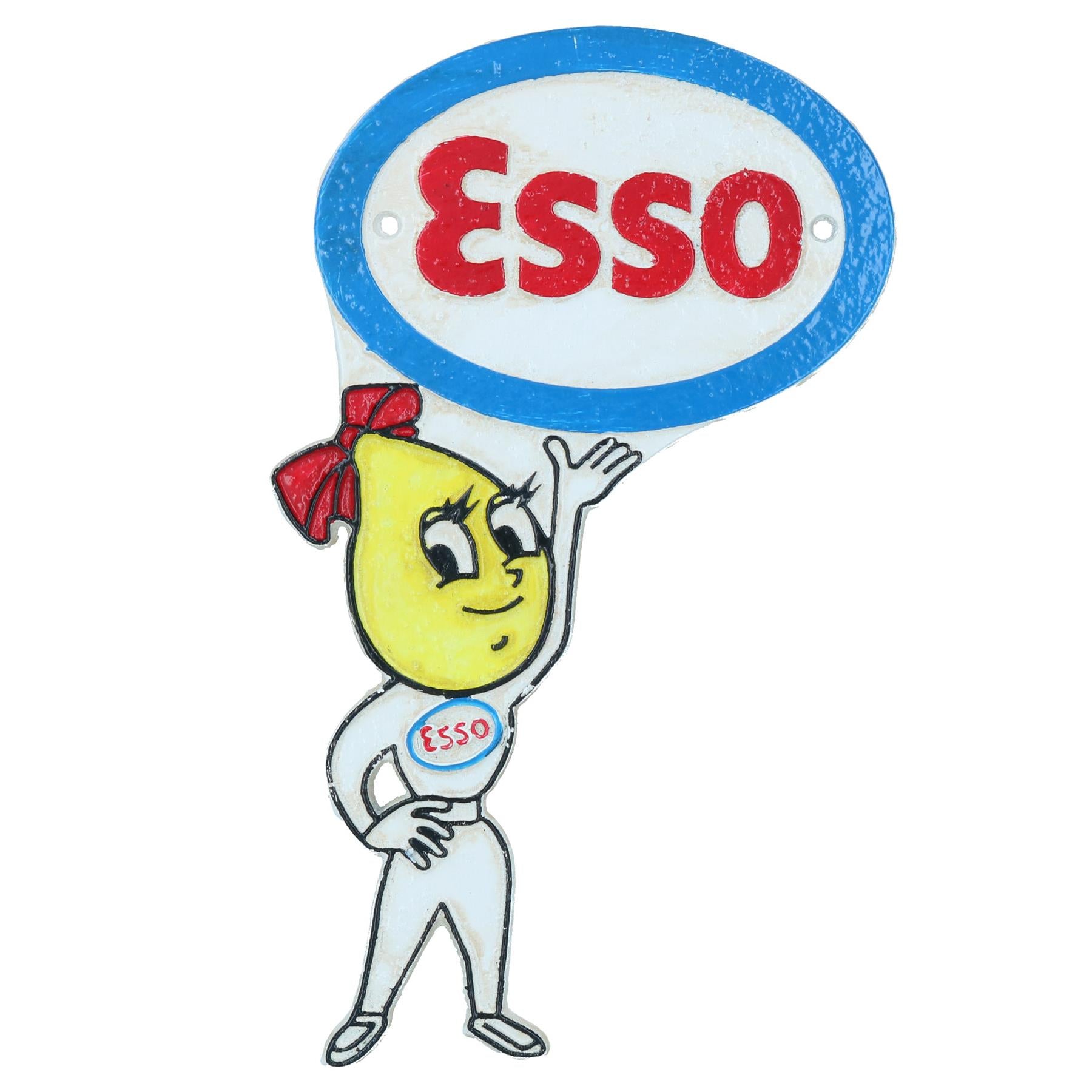 Esso Man Boy Girl Lady Plaque Sign Oil Drop Pair Cast Iron Shop Wall Door Garage