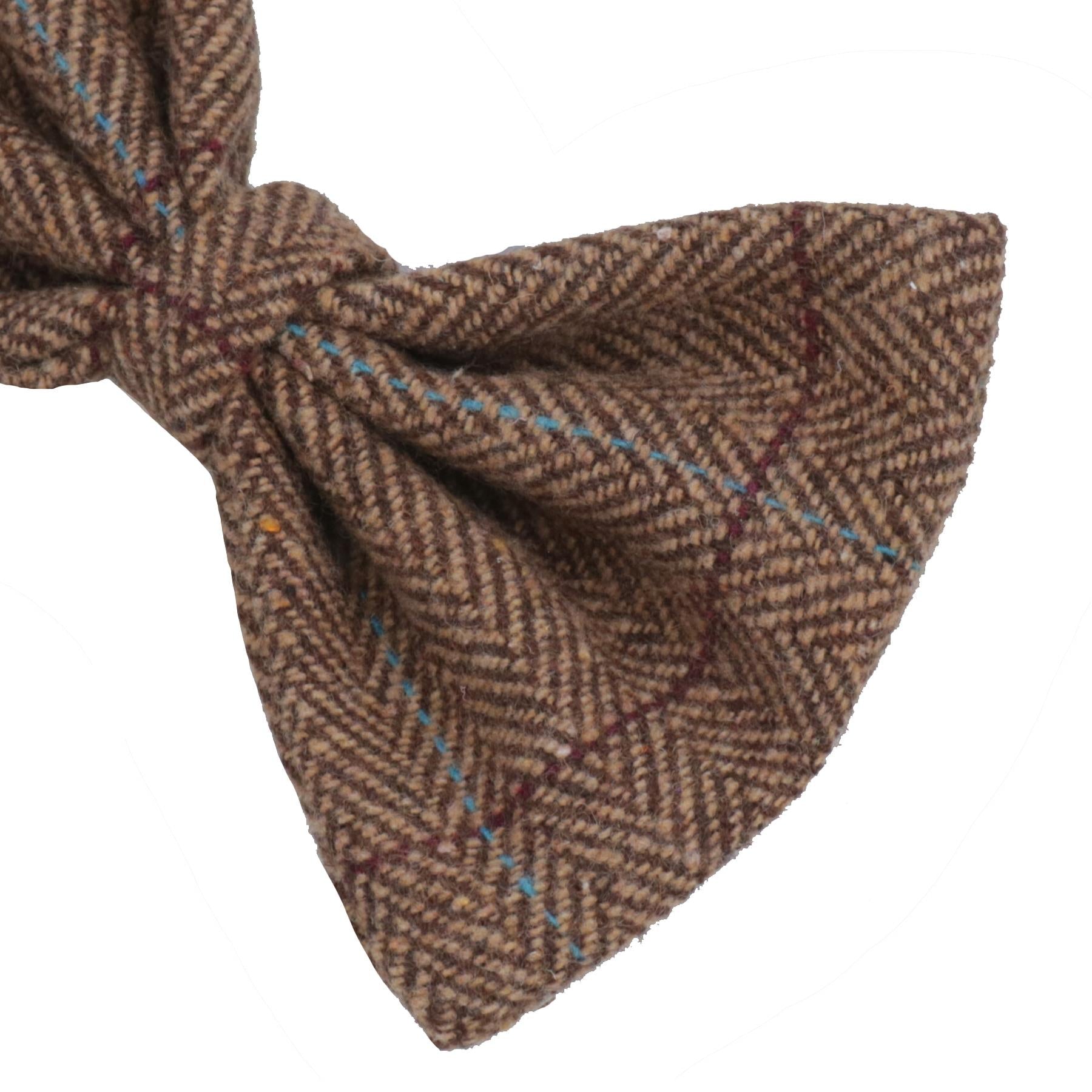 One Size Stylish Brown Tweed Dog Bow Tie For Fashionable Dogs With Collar Loop