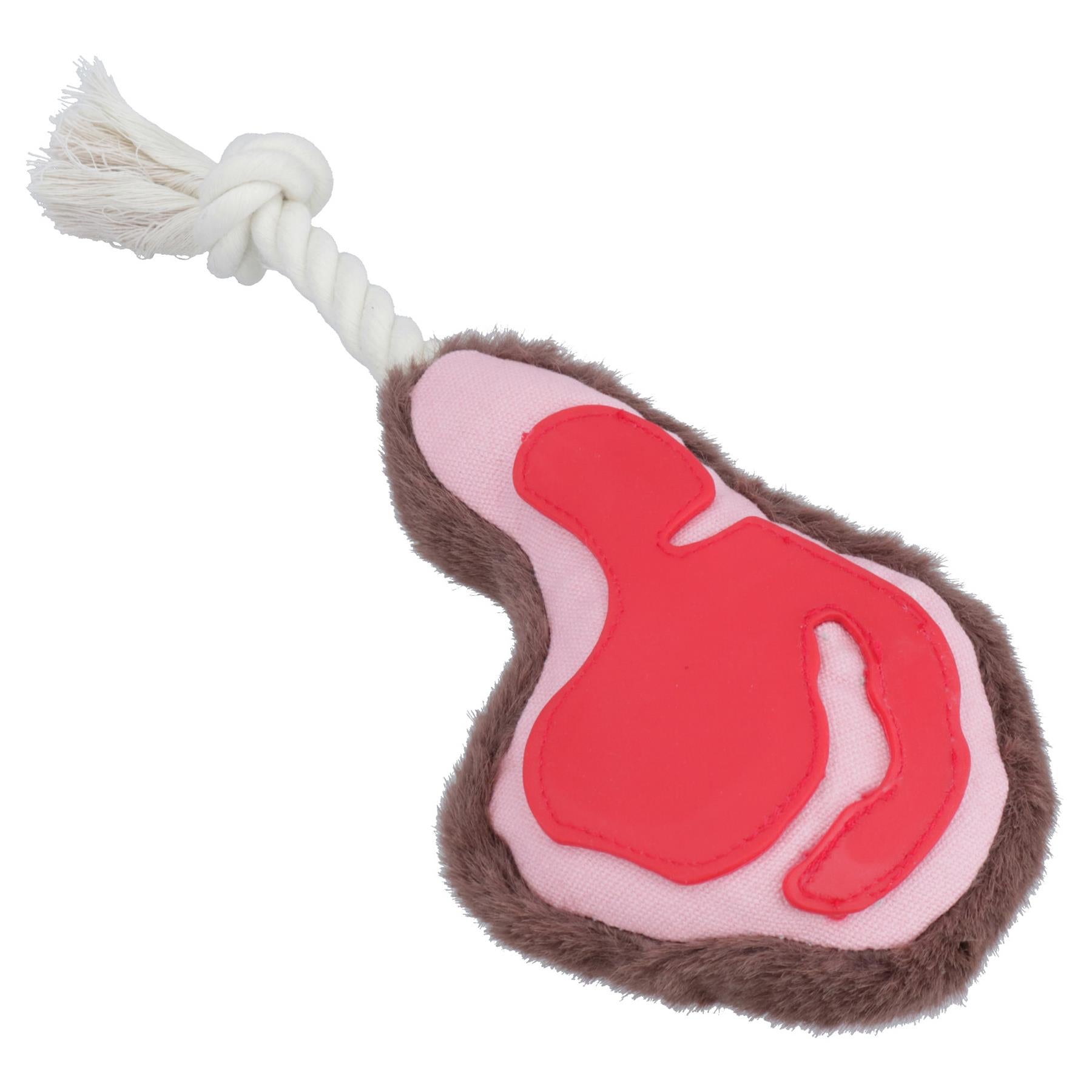 Dog Puppy Gift Steak Novelty Food Themed Soft Plush Squeaky Play Toy Present