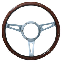 13" Traditional Classic Car Steering Wheel Riveted Woodrim 3 Spoke Centre 6 Hole