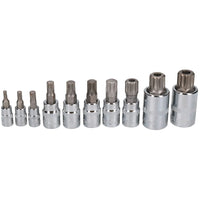 Triple Square Spline And Tamperproof  Sockets 1/4" 3/8" And 1/2" Dr 10pcs AT303