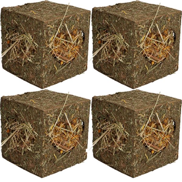 4PK Small Animal Guinea, Rabbits Boredom Breaker Large Hay Cube 20x20x20cm