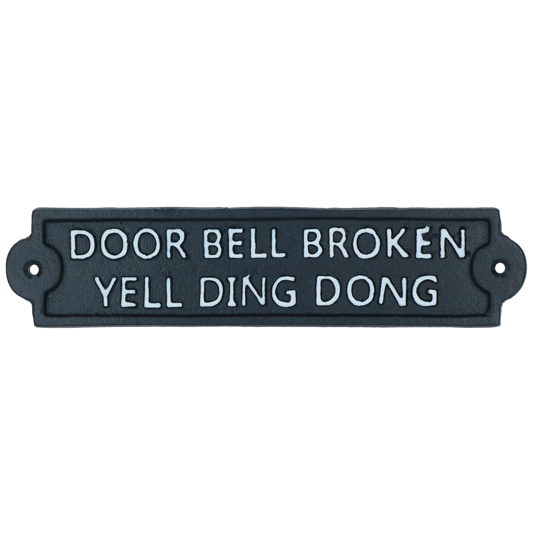 Door Bell Broken Yell Ding Dong Cast Iron Sign Plaque Wall Gate House Garden