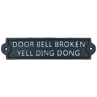 Door Bell Broken Yell Ding Dong Cast Iron Sign Plaque Wall Gate House Garden