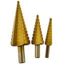 HSS Titanium Coated Step Drills / Cone Cutter / Drill Bits 3pc 4mm - 30mm AT206
