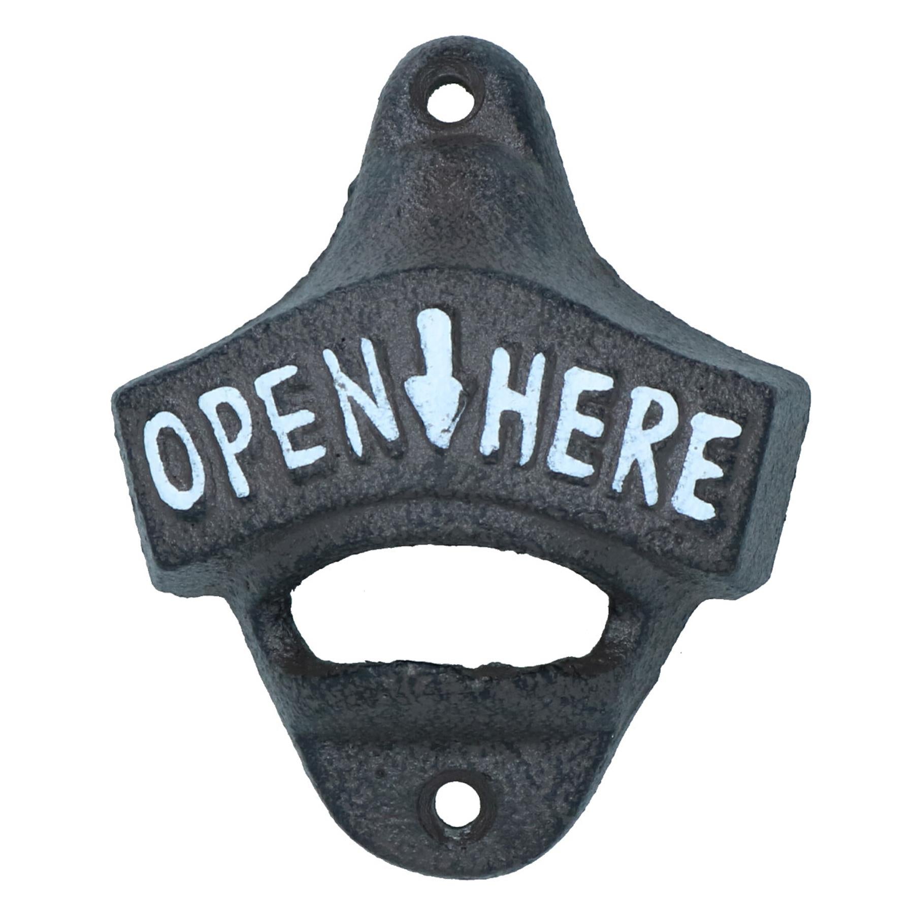 Open Here Bottle Opener Beer Cast Iron Sign Gift Garage Shed Bar Man Cave