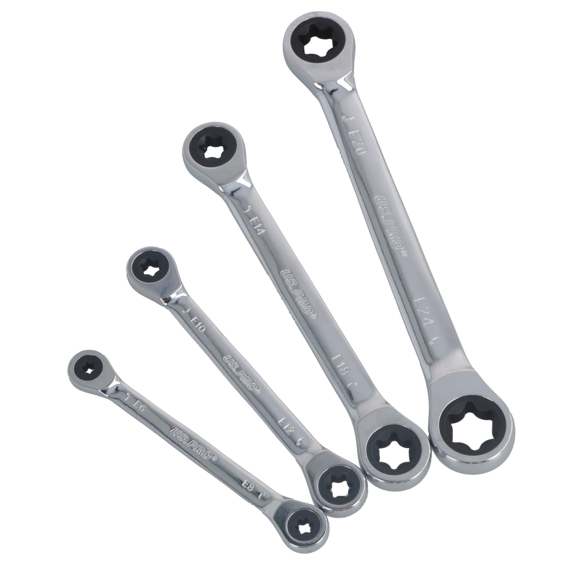 Torx / E Ratchet Spanner Wrench Set Double Ended E6 - E24 4pc Set BERGEN AT482
