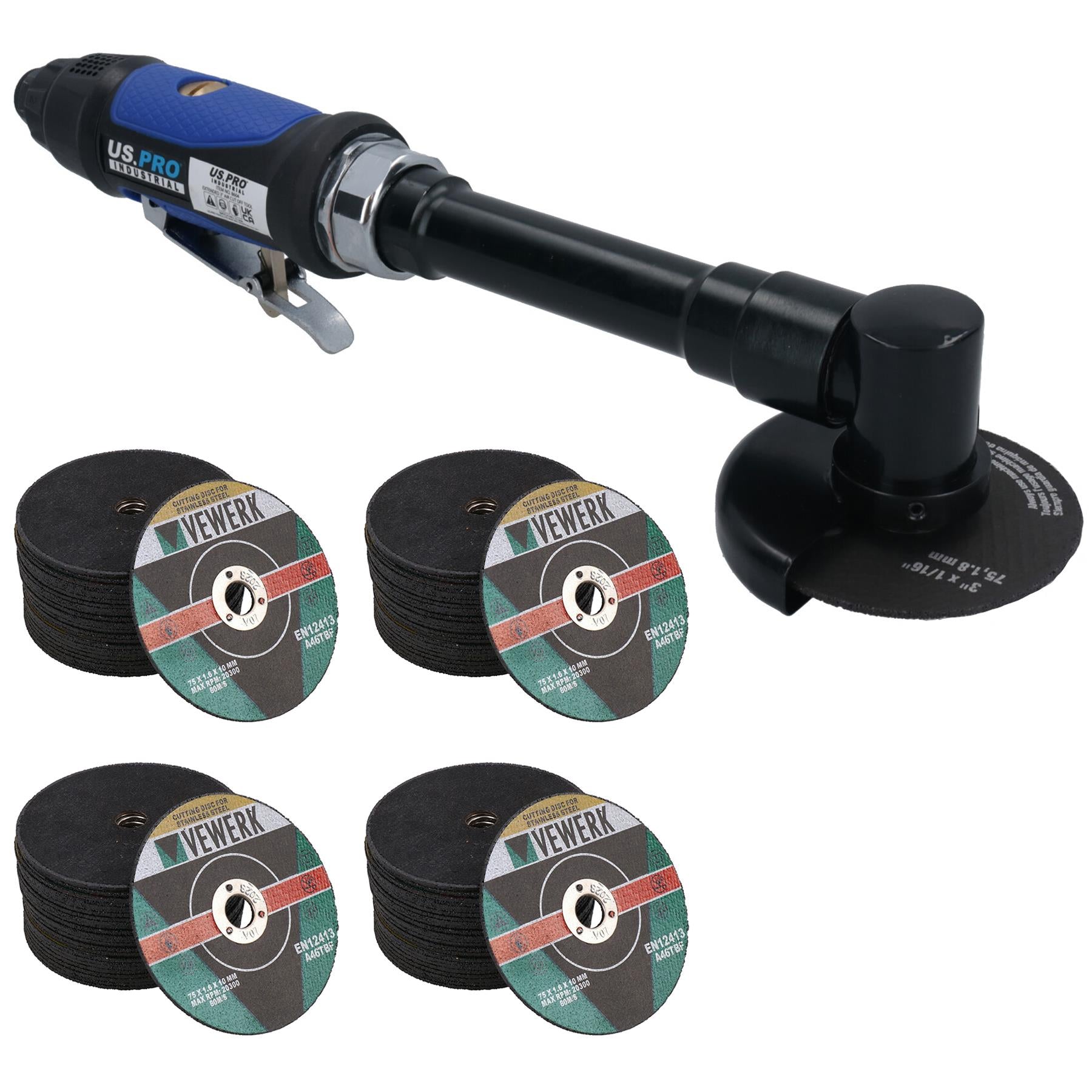 3in Extended Air Cut Off Cutting Tool Saw Cutter Long Reach 6in Shaft 18000 rpm With Discs