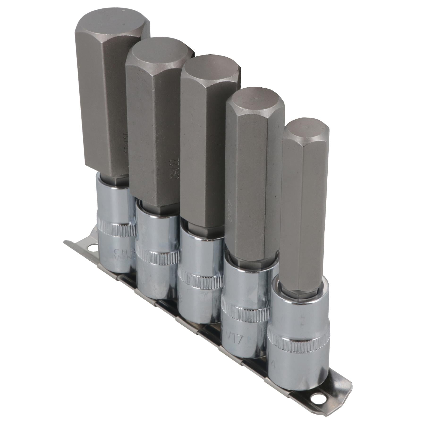 5-teiliger 1/2-Zoll-Antrieb, 14–24 mm, Sechskant-Bit-Steckschlüsselsatz, 100 mm lang, tiefe Reichweite auf Schiene, CrV