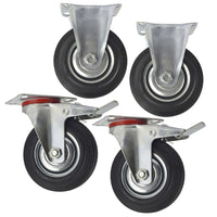 5" (125mm) Rubber Fixed and Swivel With Brake Castor Wheels (4 Pack) CST06_08