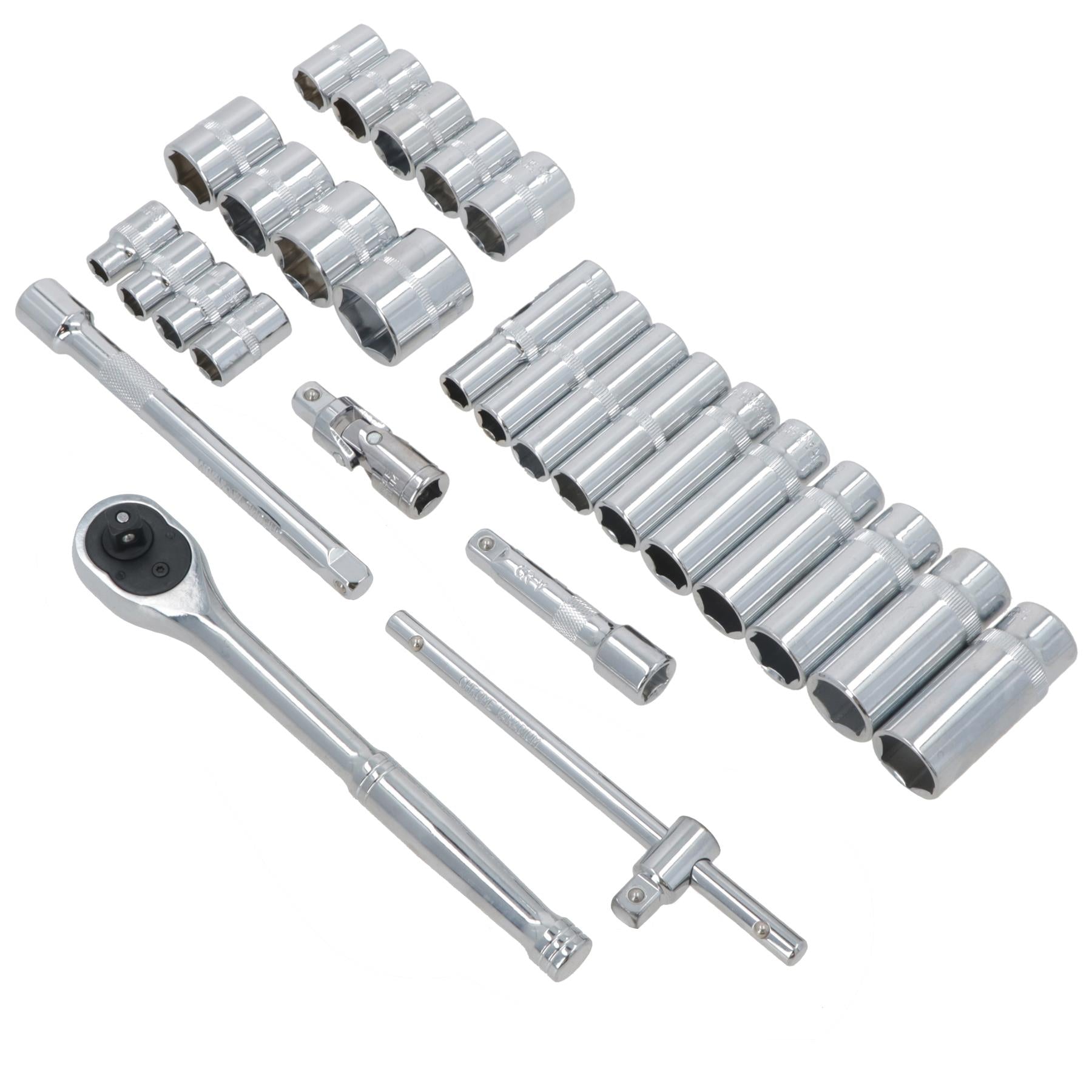 28-tlg. 3/8 Zoll Antrieb, metrisch, MM, flach + tief, Steckschlüssel- und Zubehörsatz 8 – 24 mm