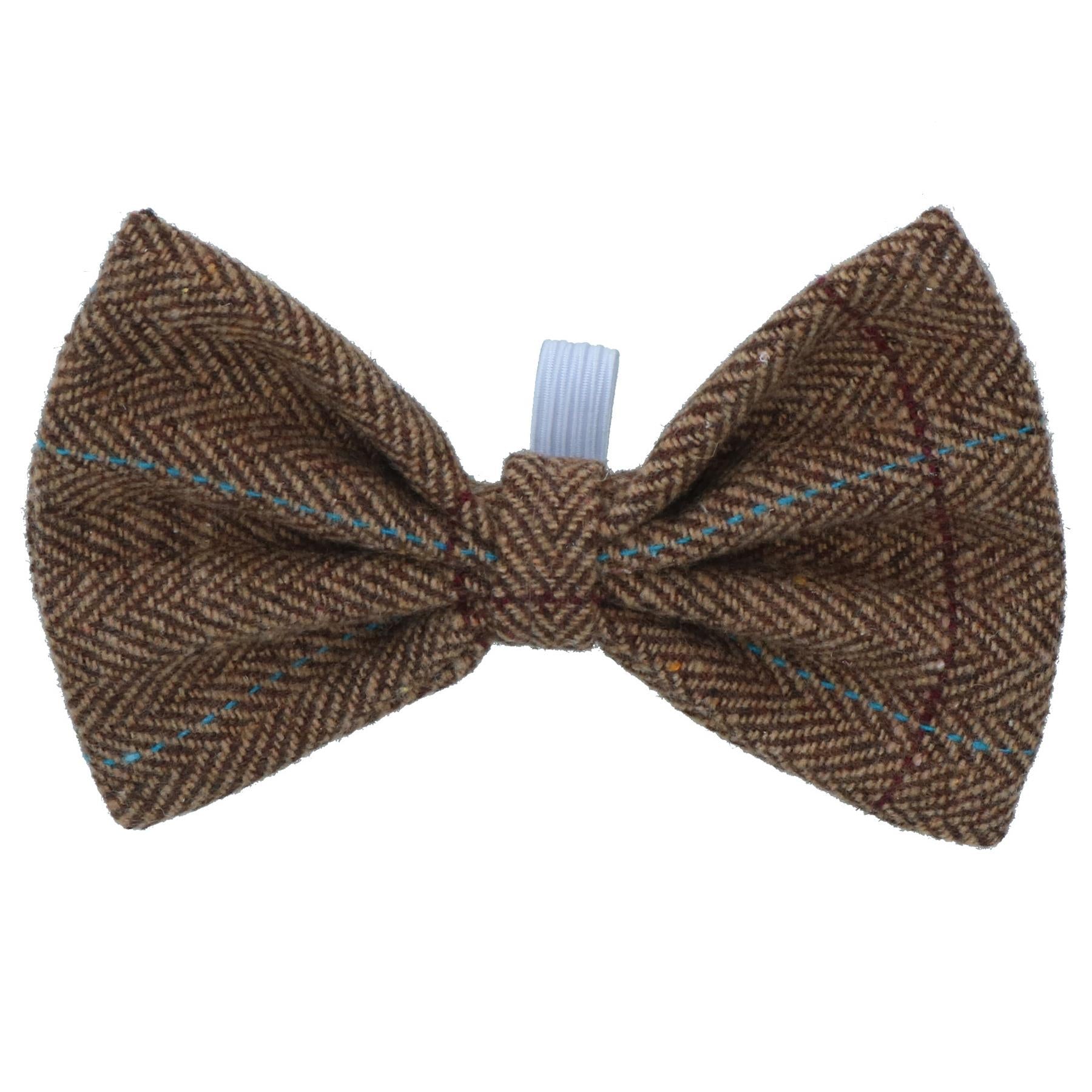 One Size Stylish Brown Tweed Dog Bow Tie For Fashionable Dogs With Collar Loop