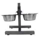 Double Pet Dog Bowl With Fully Adjustable Height Stand With Stainless Steel Bowls
