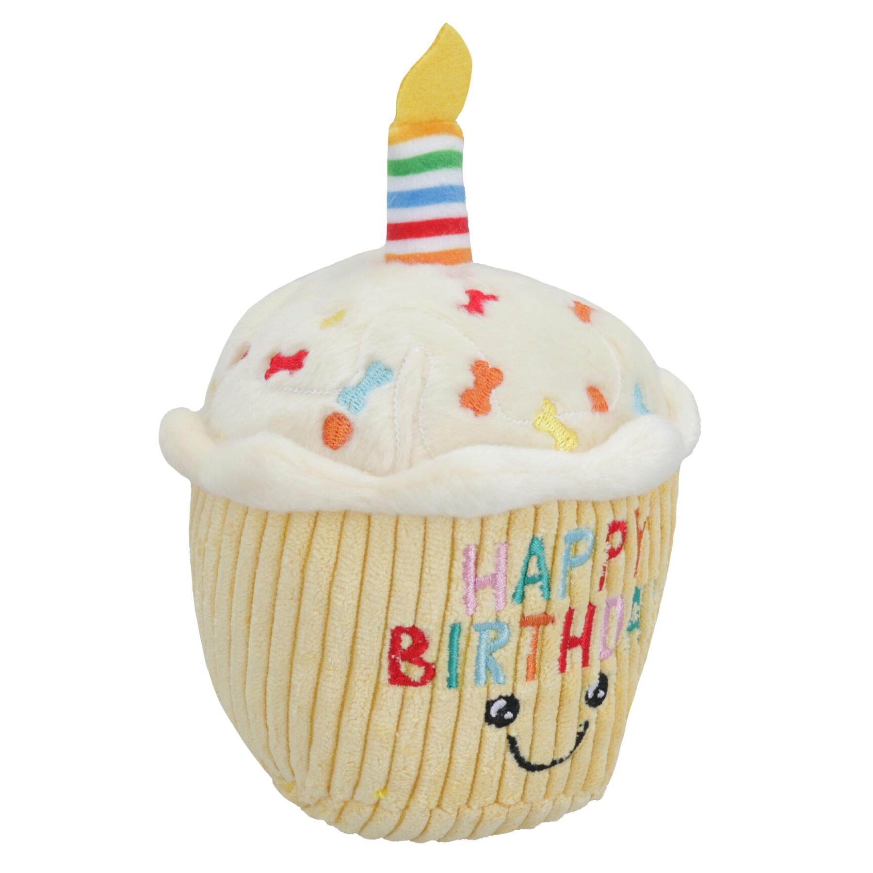 Joyeux anniversaire Cupcake jaune en peluche pour chien avec couinement pour chien