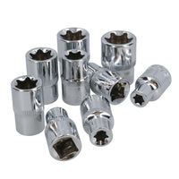 Douilles Torx courtes et longues mâles et femelles 1/2" T27 – T70 E10 – E24 18 pièces