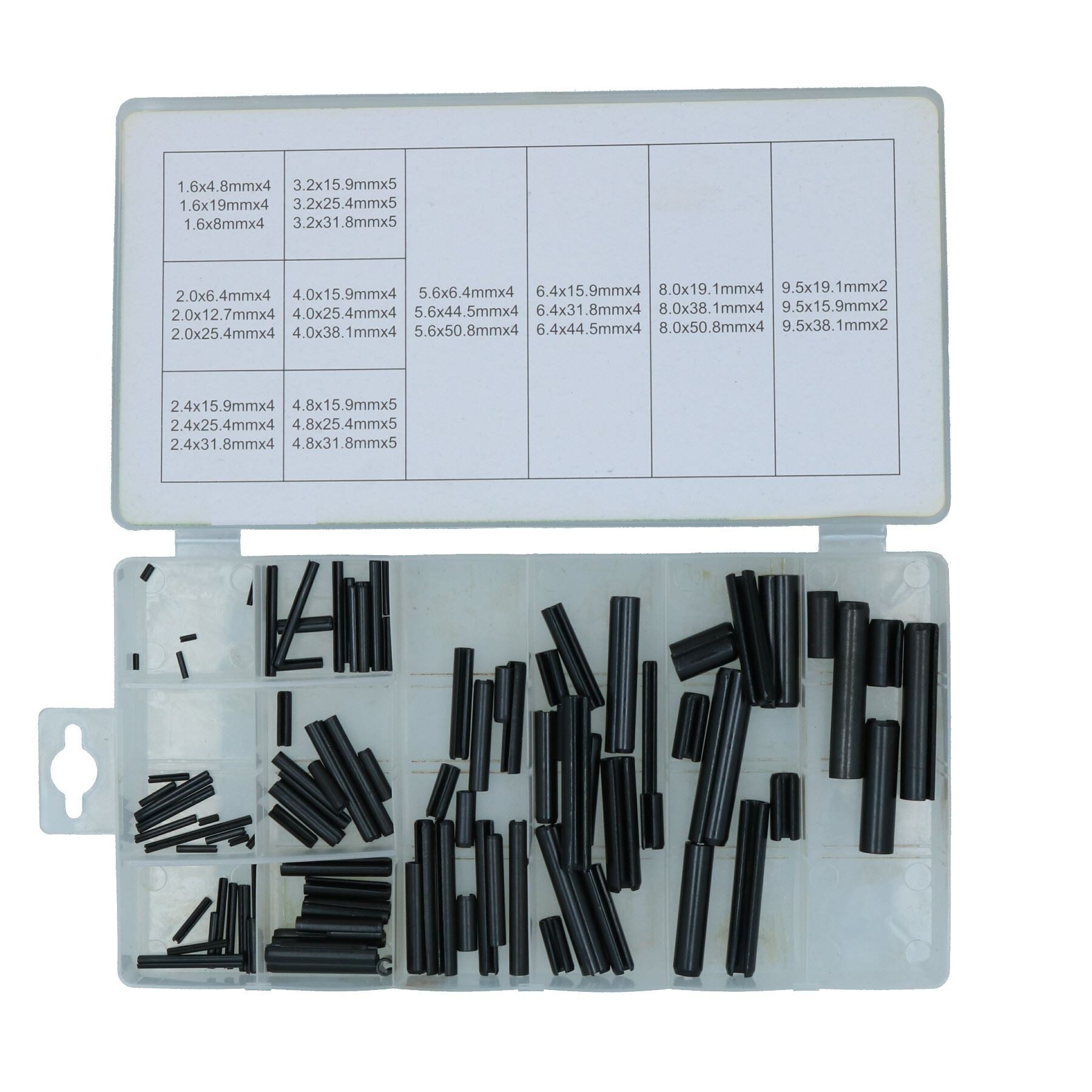Roll Pin Assortment Set Pins Spring Tension 1.6mm – 9.5mm 15 Sizes 120pc Kit