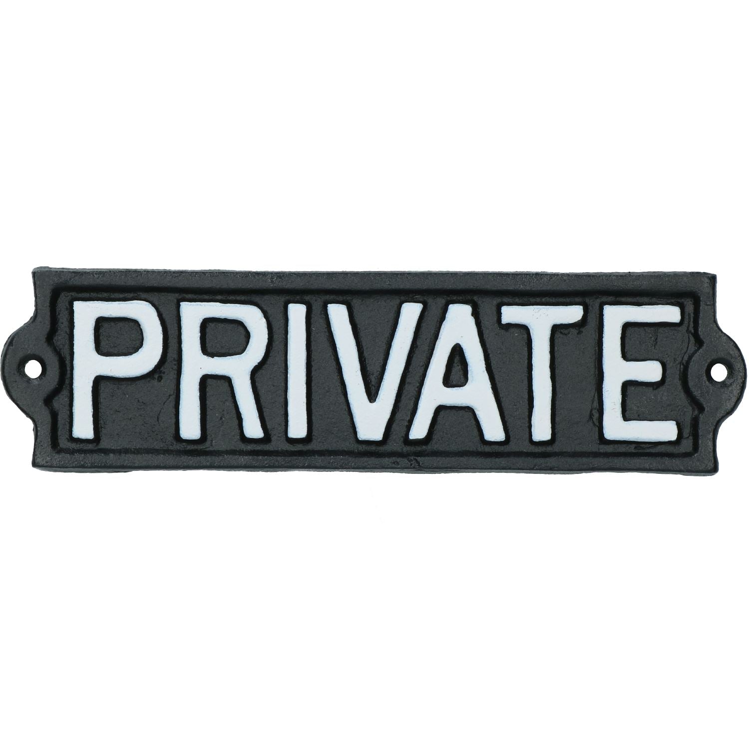 Private schwarzes Schild aus Gusseisen, Schild, Plakette, Tür, Wand, Haus, Tor, Garten, Büro