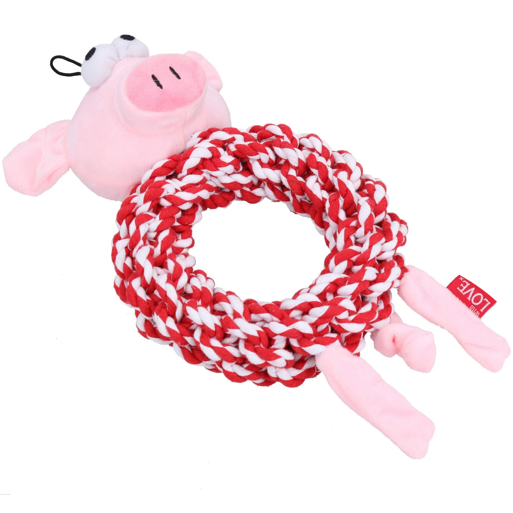 Dog Christmas Gift Knottie Ring Pig in Blanket Plush Rope Squeaky Play Toy