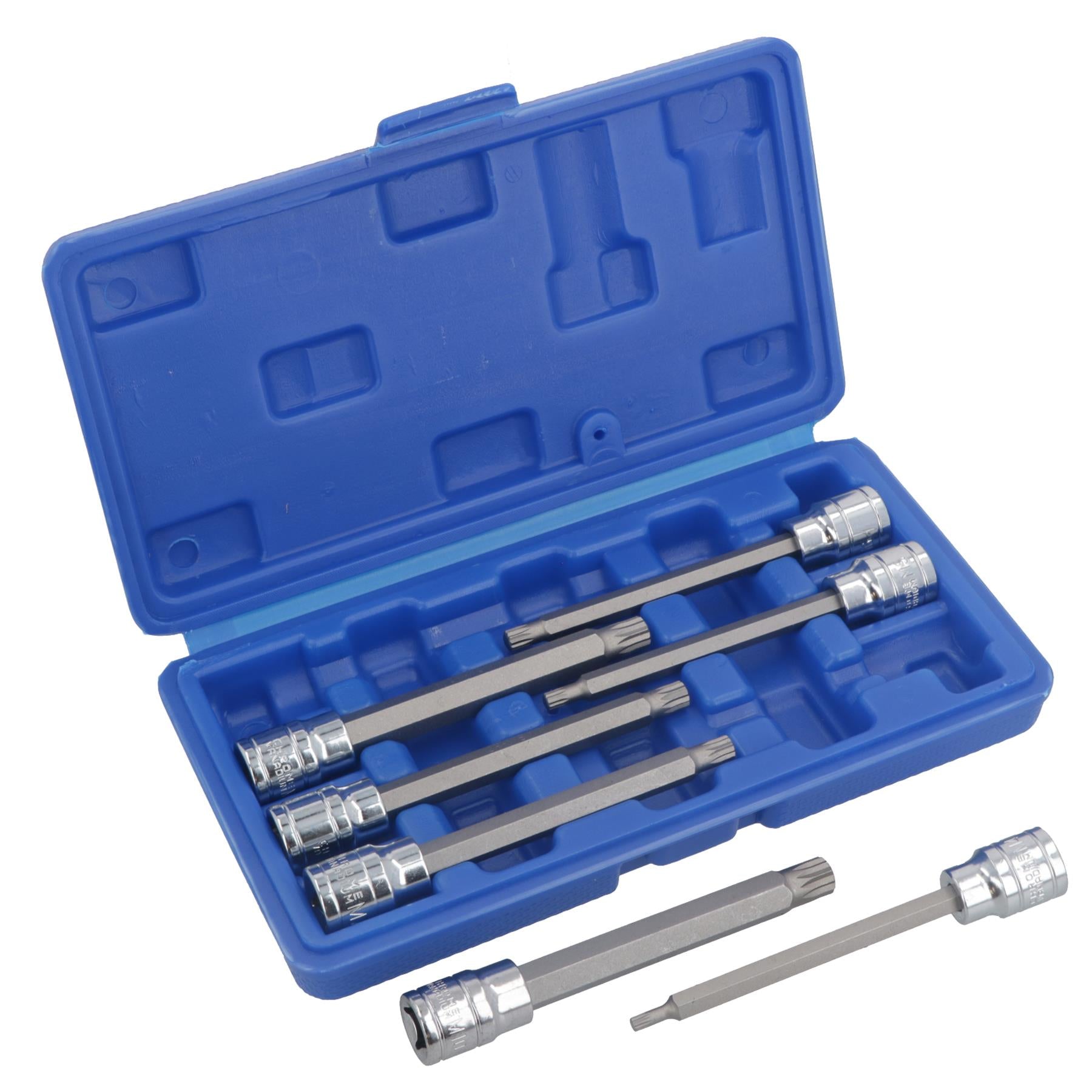 Jeu de 7 douilles carrées triples extra longues pour embouts cannelés mâles 3/8" M4 - M10