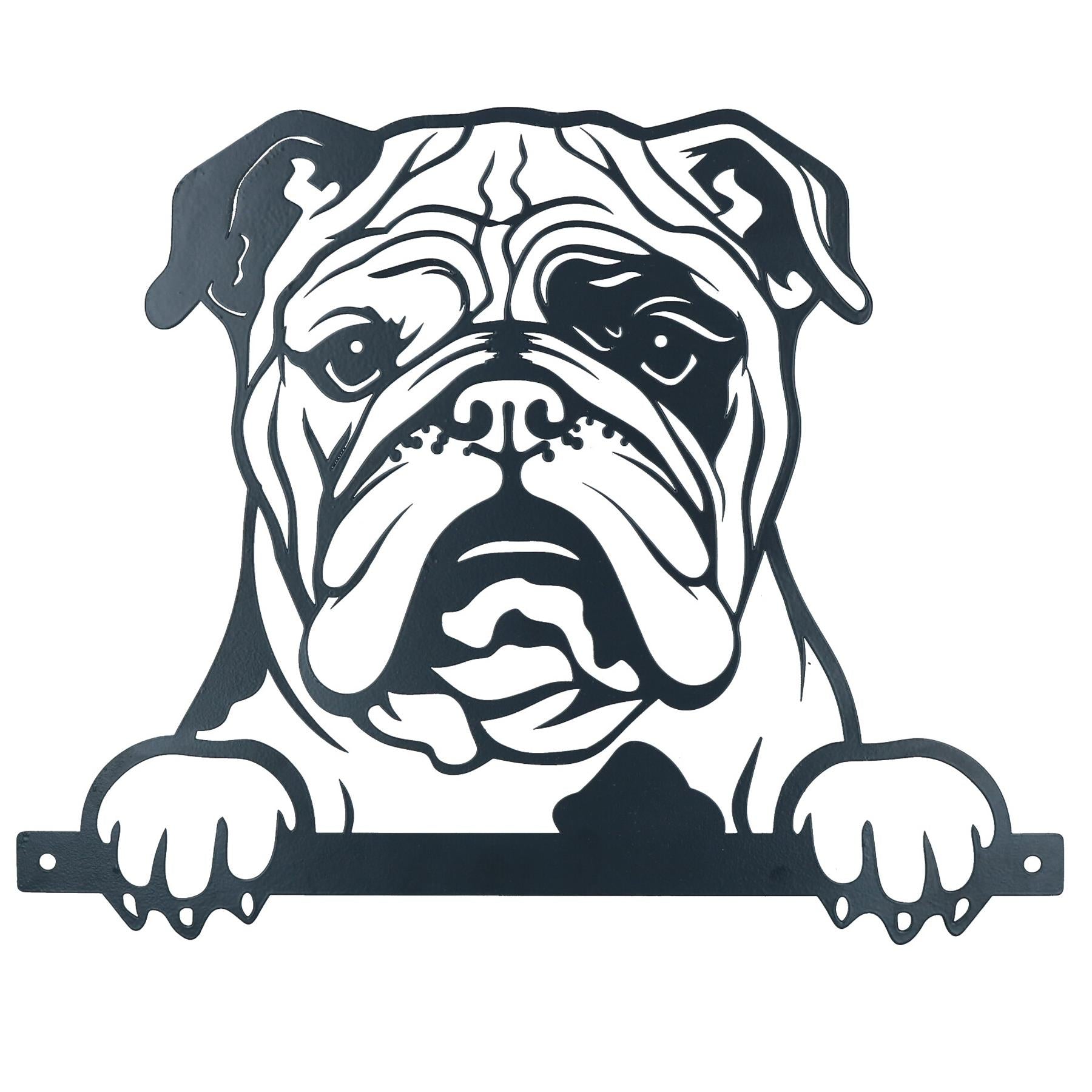 Black Metal Peeking Bulldog  Silhouette with Fixing Plate Garden Ornament Gift
