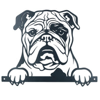 Black Metal Peeking Bulldog  Silhouette with Fixing Plate Garden Ornament Gift