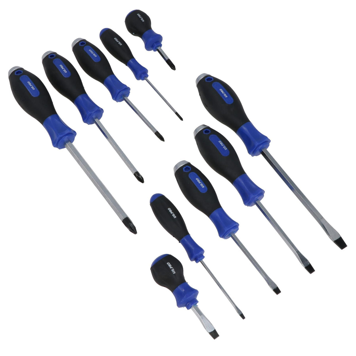 Screwdriver Set With Magnetic Tips Cushioned Grip Phillips + Slotted 10pc
