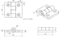 Black Reinforced Nylon Plastic Hinge 40x48mm Italian Made Industrial Quality