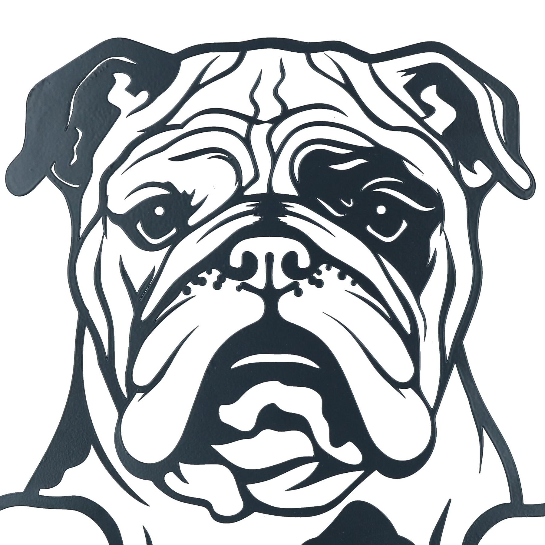 Black Metal Peeking Bulldog  Silhouette with Fixing Plate Garden Ornament Gift
