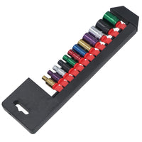 12pc Coloured 1/4" Dr Shallow Sockets 6 Point Hex Metric 4 - 13mm With Rail