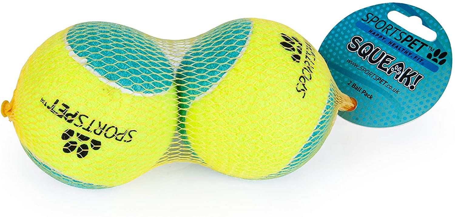 Lot de 2 grandes balles de tennis qui couinent pour chiots et chiens - Chuck Fetch Play Time - 8 cm